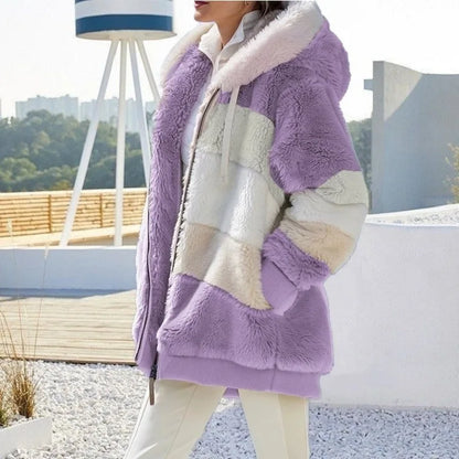 Chaqueta de gran tamaño para mujer, ropa de calle con capucha y bolsillo de felpa cálida, abrigo holgado para mujer, ropa femenina.